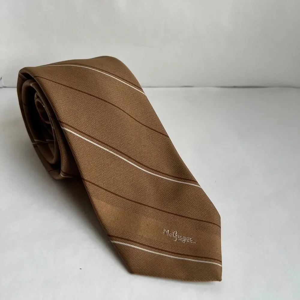 Vintage McGregor Neck Tie Bagpiper Tan and Brown USA Made Retro Polyester